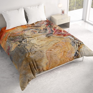All Seasons Lightweight Comforter with Abstract Art, Contemporary Quilt Bedding, Twin, Queen or King Size Bedspread, Cinnamon River