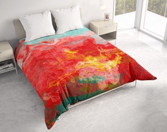 All Seasons Lightweight Comforter with Abstract Art, Contemporary Quilt Bedding, Twin, Queen or King Size Bedspread, Bon Temps
