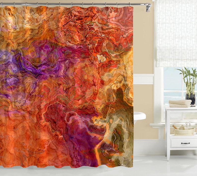 Contemporary Shower Curtain Abstract Art Bathroom Decor Red Etsy