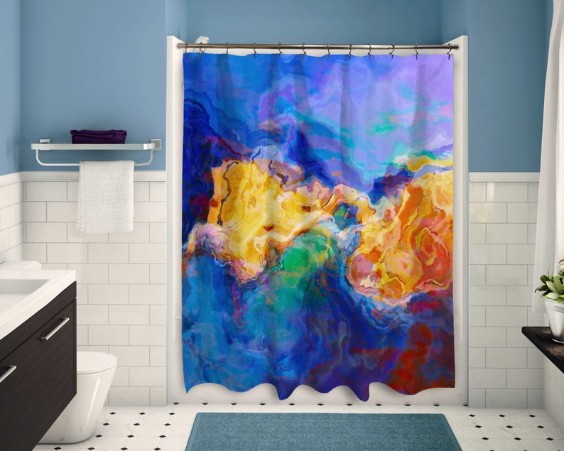 Abstract Art Shower Curtain Contemporary Bathroom Decor Etsy