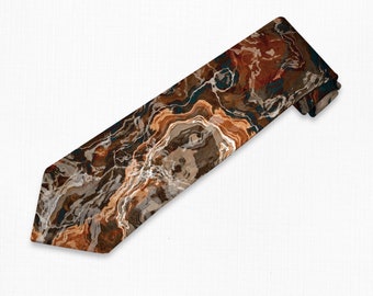 Men’s Tie with Abstract Art, Modern Men’s Necktie, Print Neck Tie for Him, Gift for Dad, Contemporary Art Tie, Wedding Tie, Hammered Copper