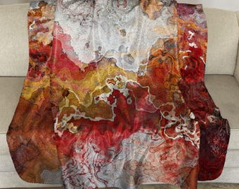Sherpa Fleece Throw with Abstract Art: Modern Plush Blanket - Ginger