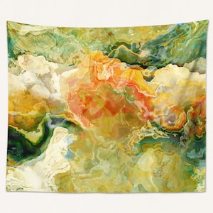 Abstract Art Tapestry Large Wall Hanging, Modern Living Room or Bedroom Decor, Contemporary Decor, Take Flight in Green, Yellow, Red