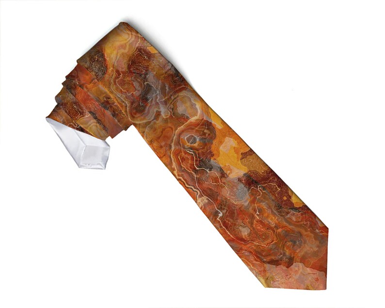 Mens Tie with Abstract Art, Modern Mens Necktie, Print Neck Tie for Him, Gift for Dad, Contemporary Art Tie, Wedding Tie, Lava Flow image 4