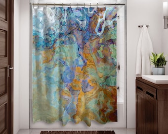 Abstract Art Shower Curtain, Contemporary Bathroom Decor, Bathroom Art, Water Resistant Shower Curtain, Crossing in Aqua and Cream