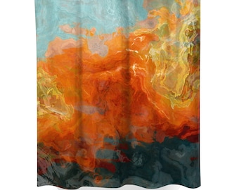Abstract Art Shower Curtain: Contemporary Bathroom Decor - Electric, Orange, Yellow and Aqua