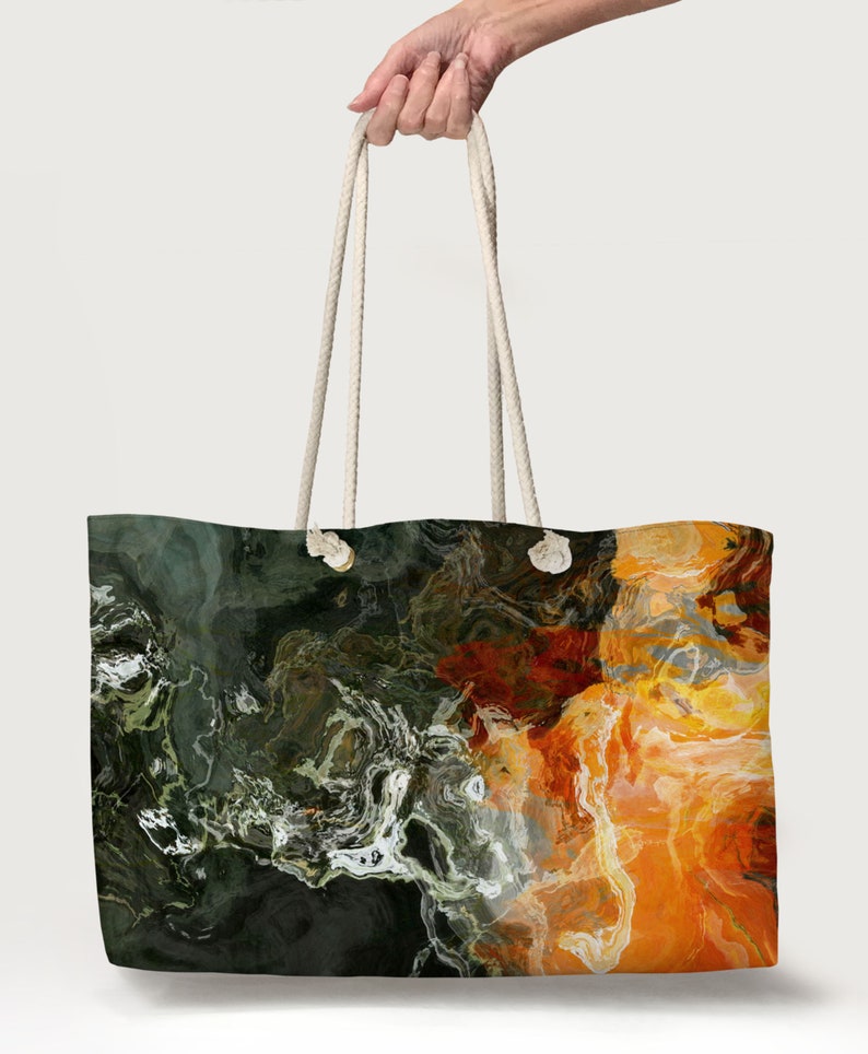 Lined Beach Bag Pilgrim Rope Handle Tote Bag Utility Tote Big Weekend Tote Oversized Tote Large Vacation Tote red orange and black