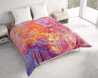 All Seasons Lightweight Comforter with Abstract Art, Contemporary Quilt Bedding, Twin, Queen or King Size Bedspread, Awakening