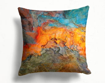 Decorative Pillow Cover with Abstract Art, Throw Cushion Cover, 16x16 inch or 18x18 inch, Square Accent Pillow Cover, Copper River