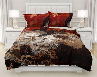Duvet Cover with Abstract Art in King, Queen or Twin, Silky Smooth Microfiber, Contemporary Bedroom Decor, Modern Bedding, Hammered Copper