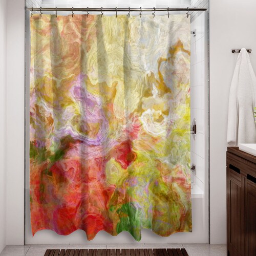 Contemporary Shower Curtain Abstract Art Bathroom Decor Red Etsy
