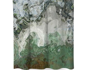 Abstract Art Shower Curtain: Contemporary Bathroom Decor - River Wind, Gray and Green