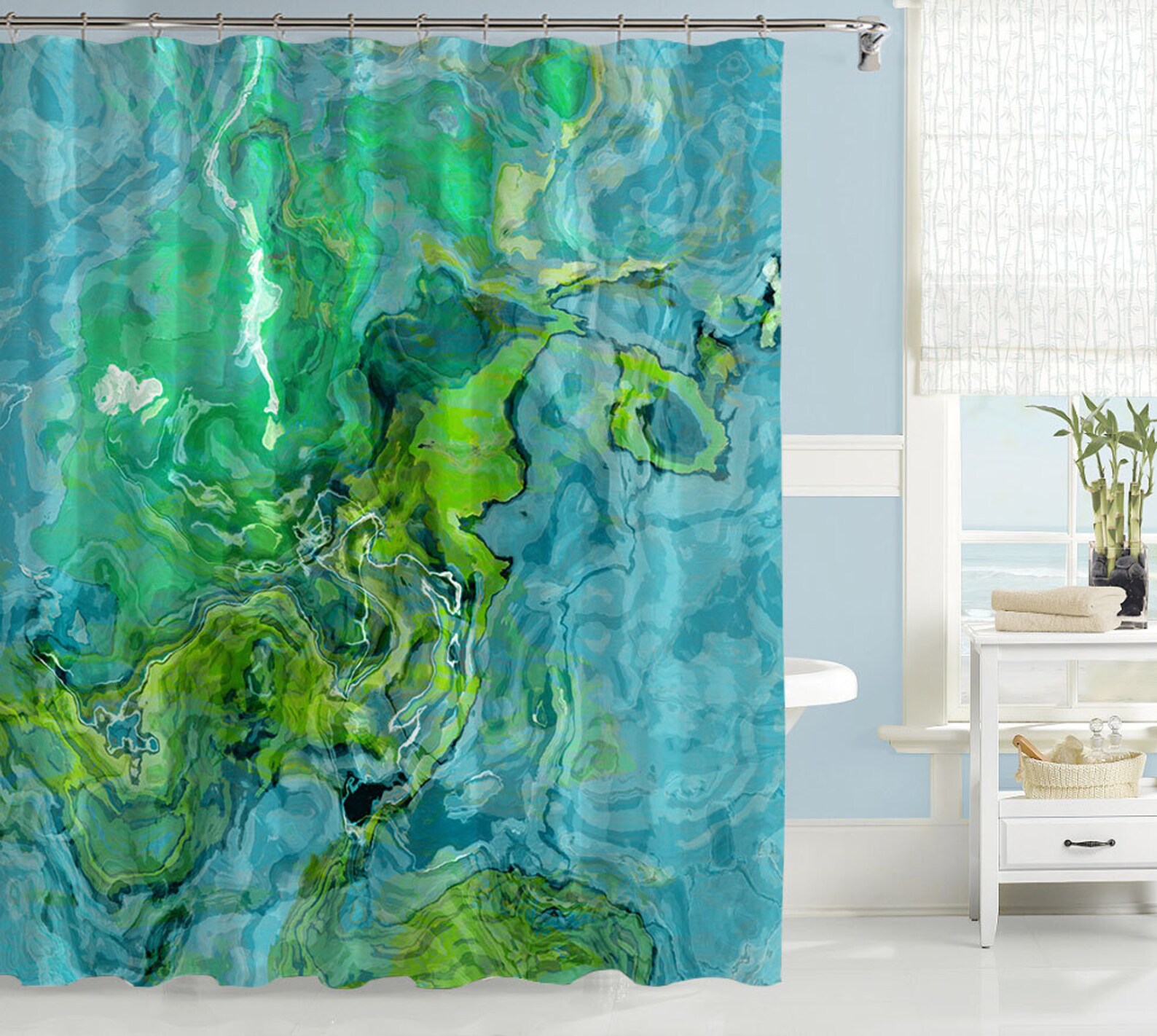 Abstract Art Shower Curtain Contemporary Bathroom Decor Aqua Etsy