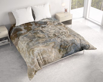 All Seasons Lightweight Comforter with Abstract Art, Contemporary Quilt Bedding, Twin, Queen or King Size Bedspread, Stone Poem