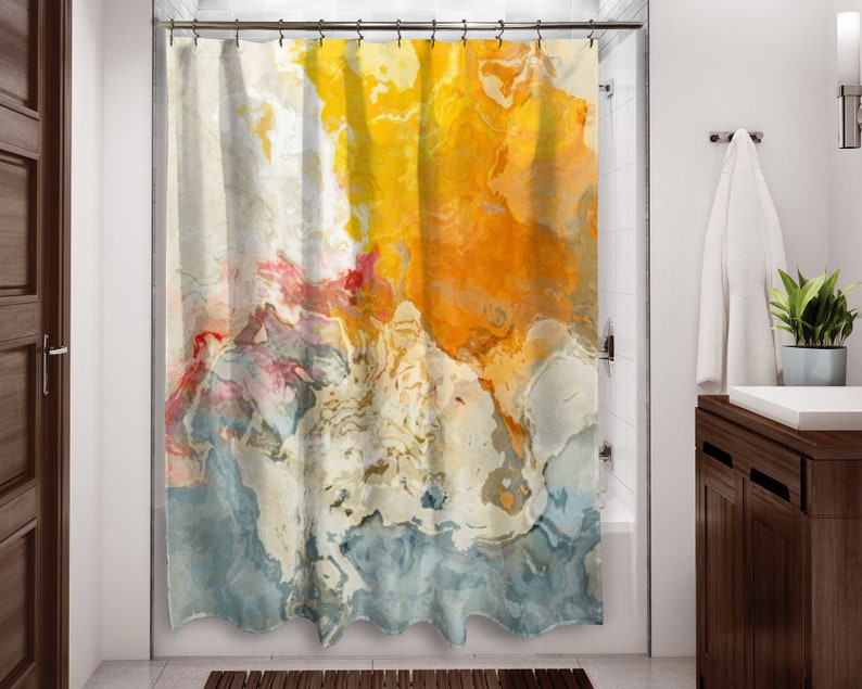 Abstract Art Shower Curtain Contemporary Bathroom Decor In Blue Orange And White Accessories From Original The Kiss