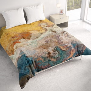 All Seasons Lightweight Comforter with Abstract Art, Contemporary Quilt Bedding, Twin, Queen or King Size Bedspread, Rock Solid