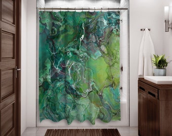 Abstract Art Shower Curtain, Contemporary Bathroom Decor, Bathroom Art, Water Resistant Shower Curtain, Speculation, Blue-Green Yellow-Green