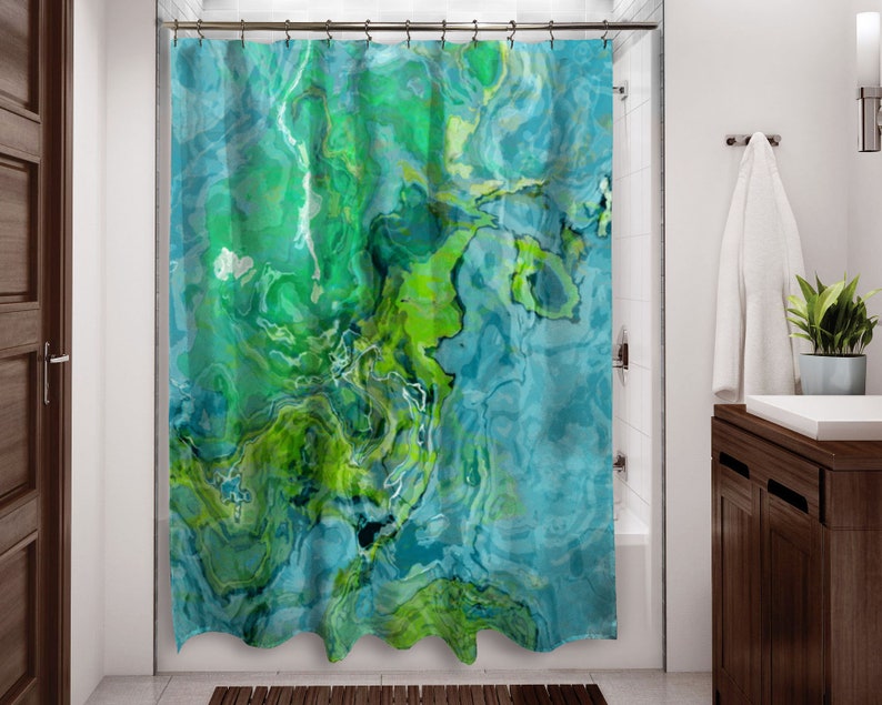 Abstract Art Shower Curtain Contemporary Bathroom Decor Aqua Etsy