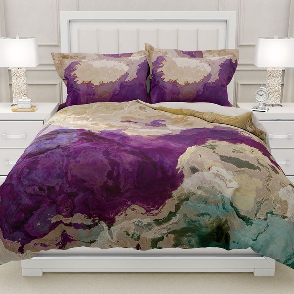 Duvet Cover with Abstract Art in King, Queen or Twin, Silky Smooth Microfiber, Contemporary Bedroom Decor, Modern Bedding, Plum Creek