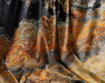 Abstract Art Fabric Printed by the Yard: Polyester Poplin or Pima Combed Cotton - Black Canyon