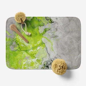 Bath Mat with Abstract Art, Microfiber Memory Foam Bathroom Rug, Anti-Slip Backing, Modern Non Slip Bathroom Rug, Lime Love