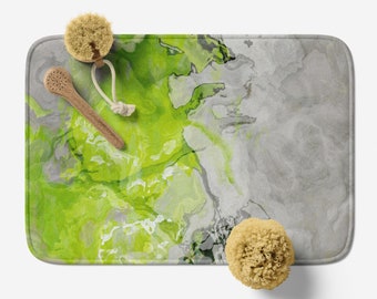 Abstract Art Bath Mat: Microfiber Memory Foam Rug, Anti-Slip - Lime Love