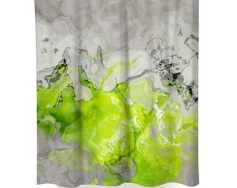 Abstract Art Shower Curtain: Contemporary Bathroom Decor - Lime Love, Lime Green and Warm Gray