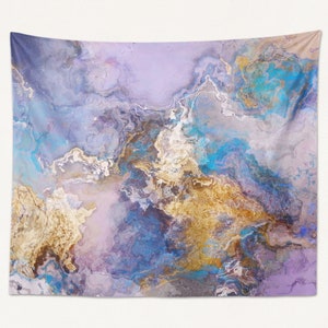 Abstract Art Tapestry Large Wall Hanging, Modern Living Room or Bedroom Decor, Contemporary Decor, Promise in Lavender, Blue, Golden Yellow