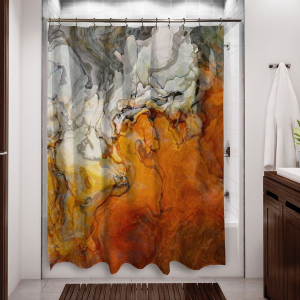 Abstract Art Shower Curtain, Contemporary Bathroom Decor, Bathroom Art, Water Resistant Shower Curtain, Baby Teeth, Orange, White, and Gray