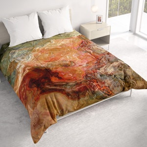 All Seasons Lightweight Comforter with Abstract Art, Contemporary Quilt Bedding, Twin, Queen or King Size Bedspread, Firestarter