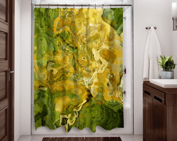 Abstract art shower curtain in Brown and Yellow Summer Oaks