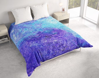 All Seasons Lightweight Comforter with Abstract Art, Contemporary Quilt Bedding, Twin, Queen or King Size Bedspread, Blue Movement