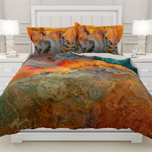 Duvet Cover with Abstract Art in King, Queen or Twin, Silky Smooth Microfiber, Contemporary Bedroom Decor, Modern Bedding, Copper River