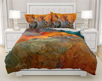 Duvet Cover with Abstract Art in King, Queen or Twin, Silky Smooth Microfiber, Contemporary Bedroom Decor, Modern Bedding, Copper River