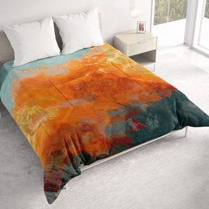 All Seasons Lightweight Comforter with Abstract Art, Contemporary Quilt Bedding, Twin, Queen or King Size Bedspread, Electric