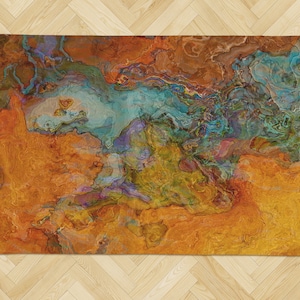 Area Rug With Abstract Art: Contemporary Indoor-outdoor Lay-flat Rug ...