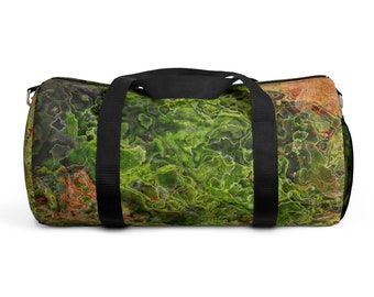 Weekender With Abstract Art, Lined Fabric Duffel Bag With Padded Shoulder Strap, Overnight Travel Bag, Duffle Carry On, Moss