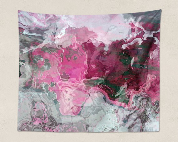 Abstract Art Tapestry Modern Wall Hanging In Hot Pink And Gray Contemporary Living Room Decor Raspberry Flambe