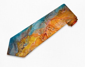 Men’s Tie with Abstract Art, Modern Men’s Necktie, Print Neck Tie for Him, Gift for Dad, Contemporary Art Tie, Wedding Tie, Copper River