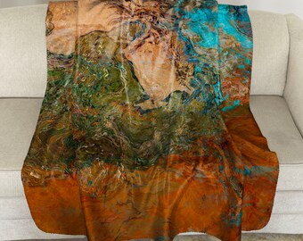 Sherpa Fleece Throw with Abstract Art: Modern Plush Blanket - Canyon Sunset