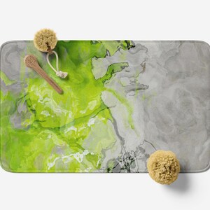 Bath Mat with Abstract Art, Microfiber Memory Foam Bathroom Rug, Anti-Slip Backing, Modern Non Slip Bathroom Rug, Lime Love 34x21 inches