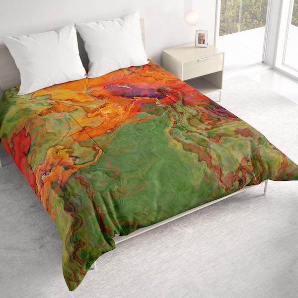 All Seasons Lightweight Comforter with Abstract Art, Contemporary Quilt Bedding, Twin, Queen or King Size Bedspread, Poppies