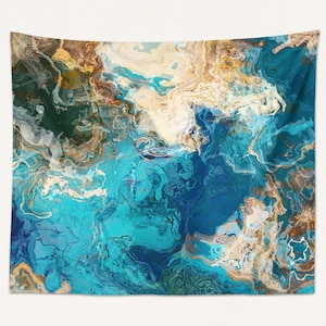 Abstract Art Tapestry Large Wall Hanging, Modern Living Room or Bedroom Decor, Contemporary Decor, Muse in Blue, Beige, Brown