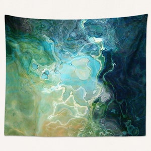 Abstract Art Tapestry Large Wall Hanging, Modern Living Room or Bedroom Decor, Contemporary Decor, Watershed in Blue, Aqua, Green, Navy