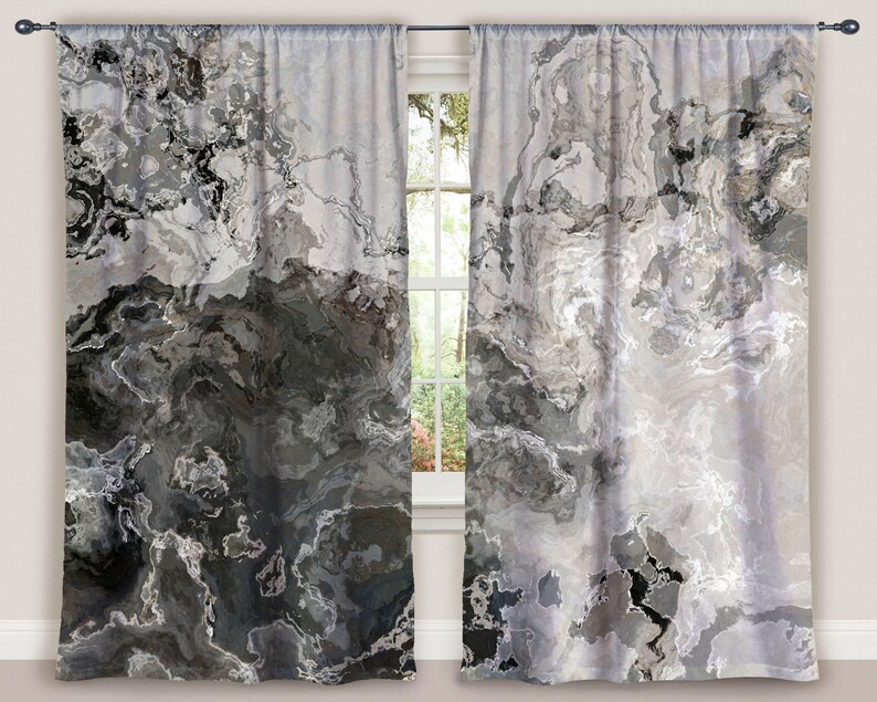 Abstract Art Window Curtain Set In Warm Gray Two Image 0