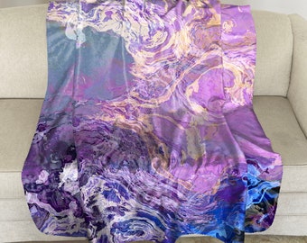 Sherpa Fleece Throw with Abstract Art, 50x60, 60x80, Warm Plush Blanket Throw, Sofa Throw, Modern Contemporary Decor, Lilac Festival