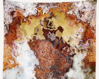 Abstract Art Tapestry: Large Modern Wall Hanging - Woodwork in Brown, White, Tan, Rust