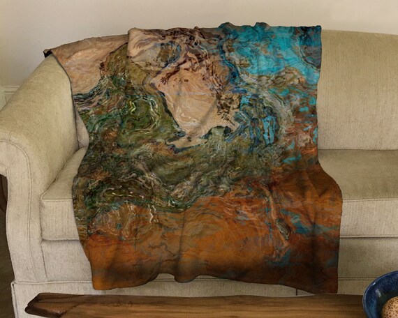 50x60 or 60x80 Fleece Blanket Throw in turquoise and copper Canyon Sunset