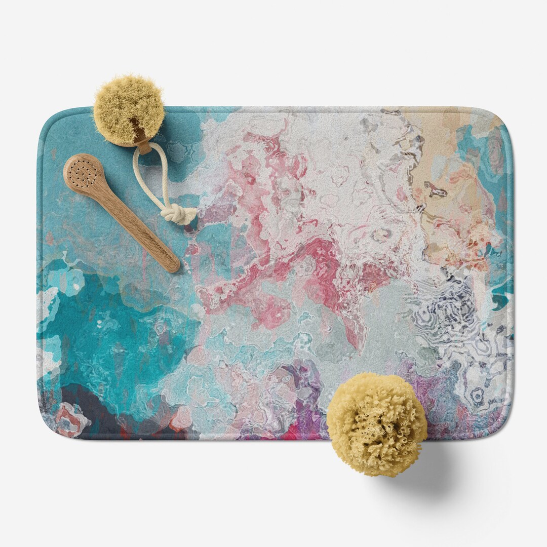 Bath Mat With Abstract Art, Microfiber Memory Foam Bathroom Rug, Anti ...