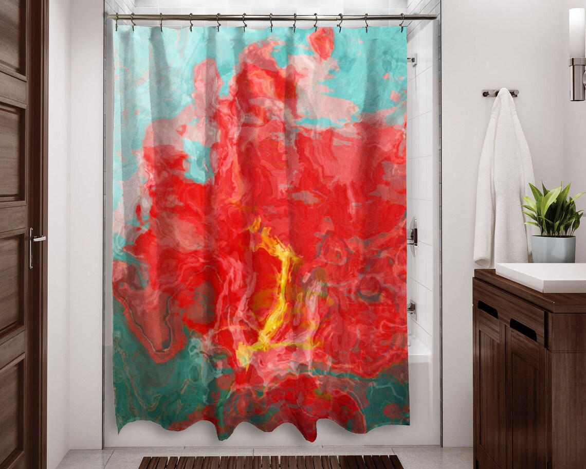 Abstract Shower Curtain Contemporary Bathroom Decor Red and Etsy